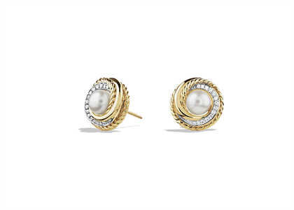 Gold Plated Twisted CZ Studded Pearl Set Stud Earring